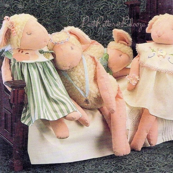 Vintage Sewing Pattern 16" Fleece Sleeping Lambs Soft Sculpture Toy Dolls and Dresses PDF Instant Digital Download Soft Fabric Sheep