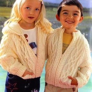 Vintage Knitting Patterns Boys Girls Kids Cable Aran Zipped Jackets Hooded & No Hood PDF Instant Digital Download 2 - 12 Yrs 10 Ply