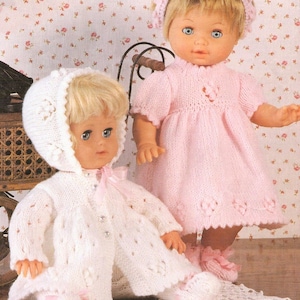 Vintage Knitting Pattern Baby Girl Doll Clothes for 12-14 15-18 19-22 Inch Dolls Hooded Jacket Headband PDF Instant Digital Download DK