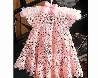 Vintage Crochet Pattern Baby Girl Pretty Frilly Floral Lace Dress PDF Instant Digital Download 3 - 12 months Cotton Thread