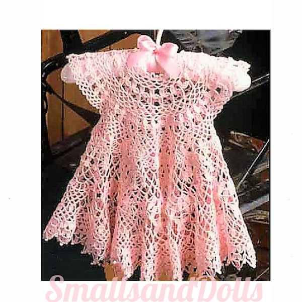 vintage motif au crochet bébé fille jolie robe en dentelle florale à froufrous PDF téléchargement numérique instantané 3-12 mois fil de coton