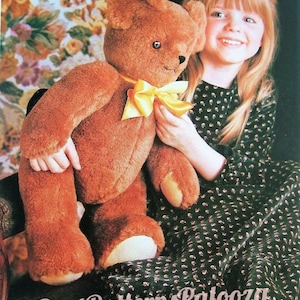Vintage Sewing Pattern 21&quot; Traditional Classic Teddy Bear Plush Fur Fabric PDF Instant Digital Download Soft Jointed Toy Bear Button Eyes