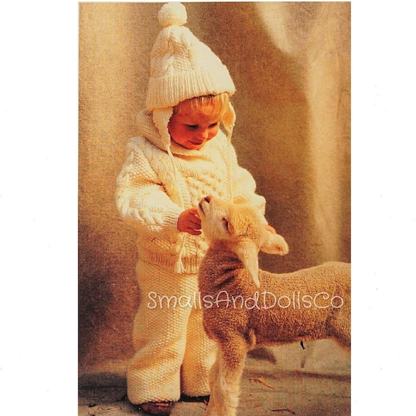Vintage Knitting Pattern Knit Toddler Childs Snowsuit Set Cable Twist Hat Sweater Seed Stitch Pants PDF Instant Digital Download 1-4 yrs