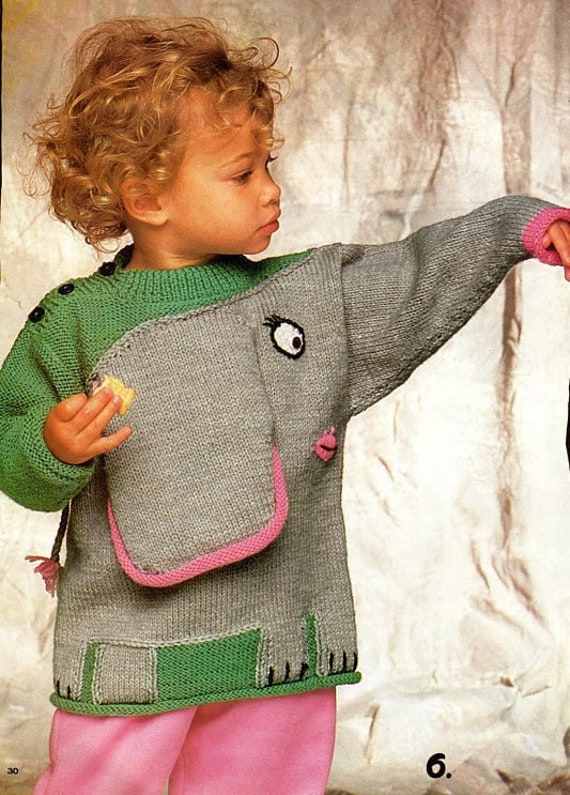 Vintage Knitting Pattern Childs Kids Elephant Sweater PDF - Etsy Canada