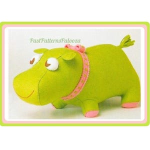 Vintage Sewing Pattern 16&quot; Retro Felt Fabric Hippo Soft Sculpture Plush Toy PDF Instant Digital Download Kitsch Kawaii Hippopotamus Doll