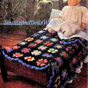 Vintage Crochet Pattern Doll Sized Classic Granny Square Afghan Tiny Small Doll Bed Blanket PDF Instant Digital Download 22x29 5 Ply