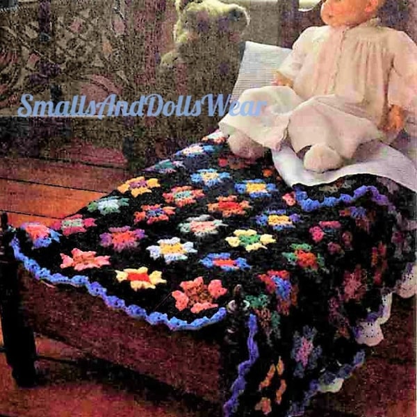 Vintage Crochet Pattern Doll Sized Classic Granny Square Afghan Tiny Small Doll Bed Blanket PDF Instant Digital Download 22x29 5 Ply