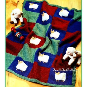 Vintage Knitting Pattern Little Lambs Baby Afghan Baa Baa Blanket PDF Instant Digital Download Sleepy Sheep Squares DK