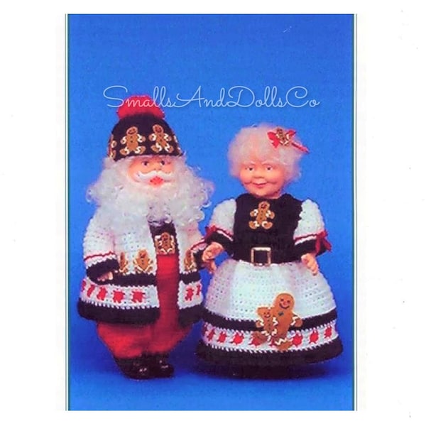 Motif au crochet vintage 14" pain d'épice Père Noël et Mme Noël Noël Noël poupées PDF Téléchargement numérique instantané 10 épaisseurs Cute Cookie Outfits