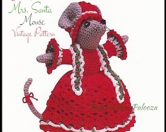 Vintage Crochet Pattern 11" Christmas Mouse Mrs Santa Claus Amigurumi Soft Toy Doll PDF Instant Download Plush Mouse 4 Ply