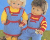 Vintage Knitting Pattern Boy Girl Doll Play Clothes Pinafore Dress Dungaree Outfits 12-14 15-18 19-22 " Dolls PDF Instant Digital Download