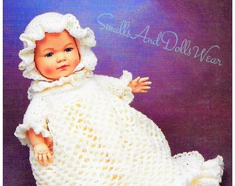 Vintage Crochet Pattern Pretty Christening Gown Set for a 15 Inch Baby Doll PDF Instant Digital Download Dress Bonnet Panties Booties 5 Ply