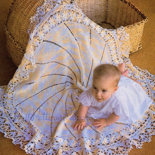 Vintage Häkelmuster für runde Babydecke aus Spitze, PDF, sofortiger digitaler Download, Blumenschal, Blüten, buntes Erbstück, 5-lagig