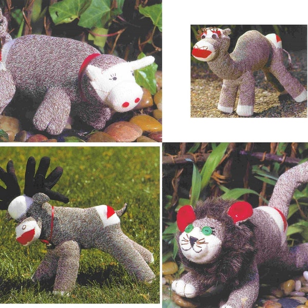 Vintage Sewing Pattern Classic Sock Monkey Animal Dolls To Sew PDF Instant Digital Download 16 Soft Toy Unique Critter Designs