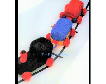 Vintage Knitting Pattern 15" Toy Train Engine & Box Cars Soft Plush Toys PDF Instant Digital Download Train Amigurumi 10 Ply