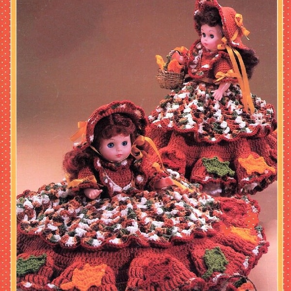 Vintage Crochet Pattern 13" Fall Autumn Leaves Bed Doll Music Box or Pillow Doll Dress Outfit PDF Instant Digital Download 10 Ply