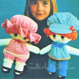 Vintage Sewing Pattern 12" Rag Doll Twins Soft Sculpture Fabric Girl Boy Dollys PDF Instant Digital Download Cute Soft Toys