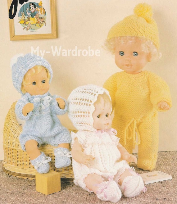 Vintage Knitting Pattern Knit Doll Clothes 3 Outfits for 12 14 Etsy