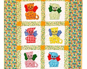 Vintage Sewing Pattern Calico Cat Gingham Dog Baby Crib Quilt Printable PDF Instant Digital Download Puppy Kitten Applique Blocks Blanket #2