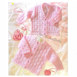 Vintage Knitting Pattern Baby Girls Pretty Eyelet Cardigan Sweaters PDF Instant Digital Download 0-6 yrs DK 8 Ply