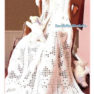 Padrão de crochê vintage Teddy Bear Filet Baby Blanket Afghan PDF Download digital instantâneo Berço Pram Cover Lap Blanket 5 Ply 38x46