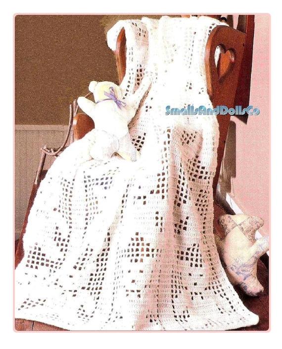 Vintage Crochet Pattern Teddy Bear Filet Baby Blanket Afghan PDF Instant Digital Download Cot Pram Cover Lap Blanket 5 Ply 38x46
