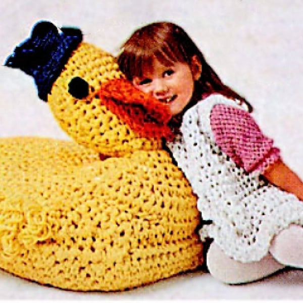 Vintage Crochet Pattern Giant Duck Soft Toy Floor TV Pillow Toddler Beanbag Play Seat PDF Instant Digital Download Amigurumi Play Cushion