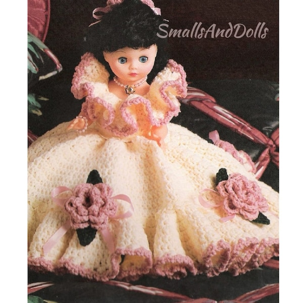 Vintage Crochet Pattern Elegant Victorian Rose Pillow Doll Bed Doll PDF Instant Digital Download Flower Motif Ruffle Dress 4 Ply