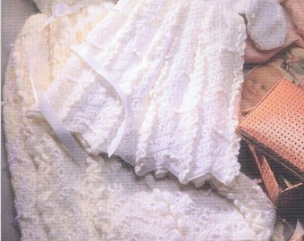 Vintage Crochet Pattern Baby Girl Heirloom Christening Dress Gown Carry Cape and Booties Set PDF Instant Digital Download Baptism 3 sizes