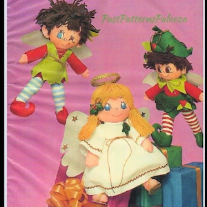 Vintage naaipatroon 13&quot; zachte stof kerstfeeën elfen en engelenpoppen pdf instant digitale download gevuld genaaid vakantiespeelgoed