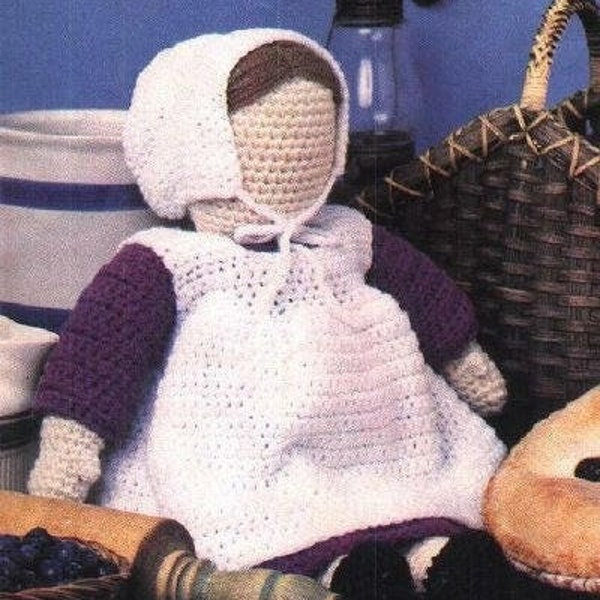 Vintage Crochet Pattern 18" Amish Doll PDF Instant Download Amigurumi Faceless Soft Doll Quaker Mennonite Waldorf Retro 1980s Design
