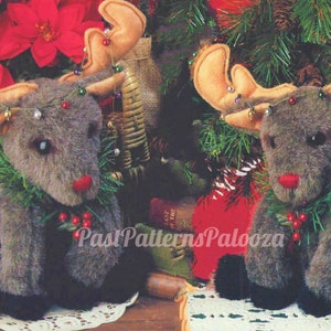 Padrão de costura vintage 14&quot; Boneco de pelúcia de rena Rudolph de Natal PDF Download digital instantâneo Brinquedo macio costurado Pele sintética