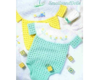 Vintage Crochet Pattern Baby Boy Girl Bubble Rompers Sun Suit Bodysuits PDF Instant Digital Download 3-12m DK 8 Ply