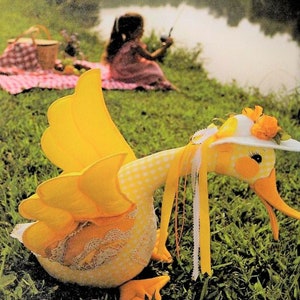 Vintage Sewing Pattern 24&quot; Gingham Fabric Country Goose Soft Sculpture Doll PDF Instant Digital Download Soft Quilted Applique Toy