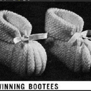 Vintage Knitting Pattern Prizewinning Baby Booties Bootees PDF Instant Download Pretty Retro Cuffed Ribbon Heirloom Baby Shoes &#39;50s 3 Ply