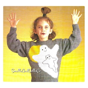 Vintage Knitting Pattern Knit Childs Halloween Friendly Ghost Sweater PDF Instant Digital Download Toddler to Big Kids Pullover 2-8 yrs DK