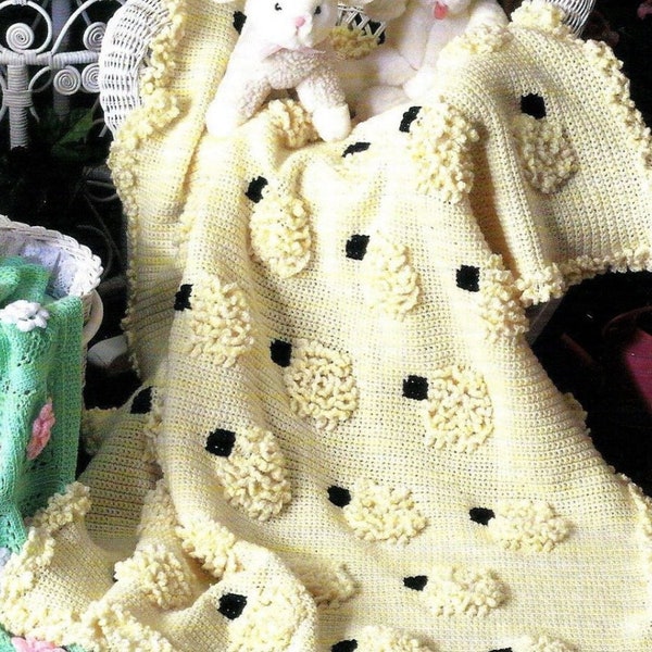 Vintage Crochet Pattern Baa Baa Lamb Blanket Afghan PDF Instant Digital Download Baby Afghan Loopy Lambs Sheep 38x44