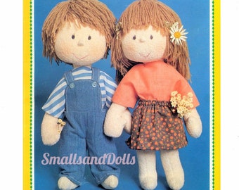 Vintage Sewing Pattern 13" Adorable Boy and Girl Soft Sculpture Toy Dolls PDF Instant Digital Download Cotton Pile Rag Dolls Yarn Hair