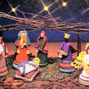 Vintage Crochet Pattern 6" Folk Art Christmas Nativity Set Soft Amigurumi Dolls PDF Instant Digital Download Six Figure Creche Cotton Thread