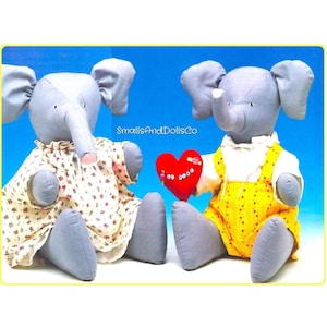 Vintage Sewing Pattern 18" Sitting Boy Girl Elephant Soft Toy Dolls Stuffed Animals PDF Instant Digital Download Buttoned Joints