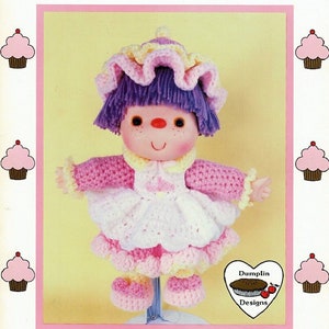 Vintage Crochet Pattern 14&quot; Cupcake Corner Gumdrop Yarn Head Doll PDF Instant Digital Download 1980s Gum Drop Dumplin Designs 4 Ply Mitzy