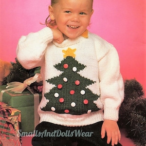 Vintage Knitting Pattern Kids Childs Christmas Tree Sweater PDF Instant Digital Download Pullover Jumper Buttons Tree 2-8 Years 10 Ply