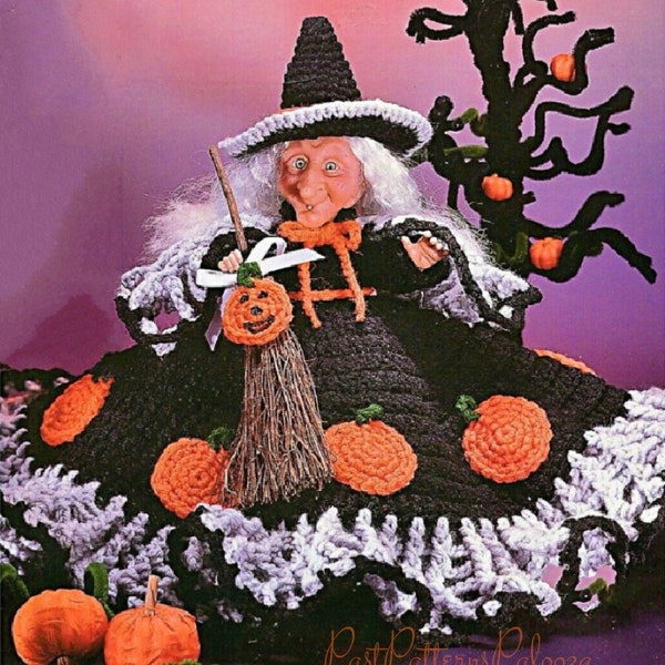 Vintage Crochet Pattern Halloween Witch Air Freshener Bed Doll Pumpkin Dress PDF Instant Digital Download Pandora 10 Ply