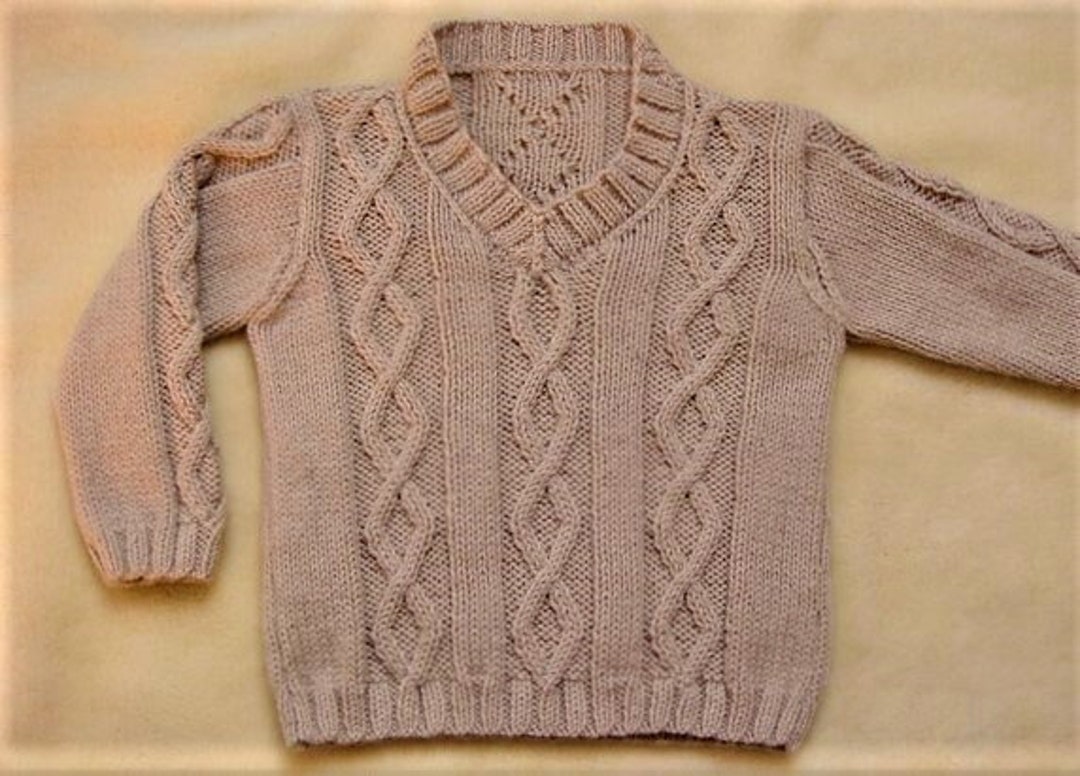 Vintage Knitting Pattern Knit Baby Boy Cable Sweater Pullover or Vest