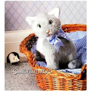 Vintage Sewing Pattern 10&quot; Grey Kitten Faux Fur Fabric Soft Sculpture Plush Toys PDF Instant Digital Download Stuffed Realistic Sitting Cat