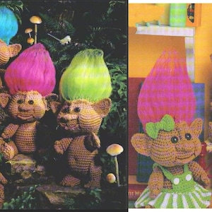 Vintage 10&quot; Woodland Trolls Crochet Pattern PDF Instant Digital Download Retro &#39;80s Amigurumi Boy Girl Troll Dolls 10 Ply