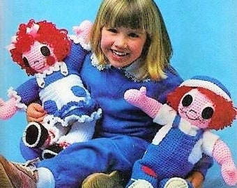 Vintage Crochet Pattern 20" Classic Raggedy Ann & Andy Rag Dolls PDF Instant Digital Download Cute Amigurumi Soft Toy Dolls 10 Ply