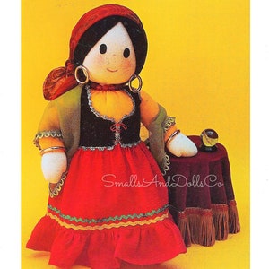 Patrón de costura vintage Muñeca de 12" con escultura blanda de adivinación en PDF Descarga digital instantánea Muñeca gitana mística