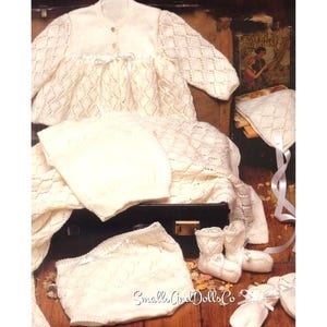 Vintage Knitting Pattern Baby Girl Pretty 8 Piece Layette Set Heirloom Outfits and Blanket PDF Instant Download 0 to 6m 4 Ply