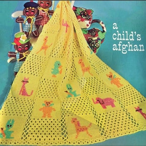 Vintage Crochet Pattern Toyfair Baby Childs Animal Squares Afghan Blanket PDF Instant Digital Download Crib Coverlet Nursery Lapghan 3 Ply